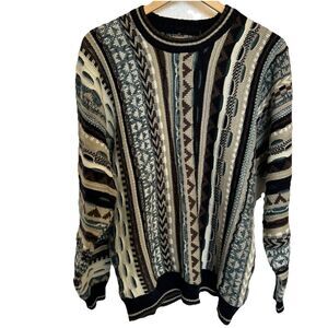 Vtg Le Tigre 90s Textured Sweater 3D Knit Biggie Cosby Chunky Coogi Style Size L